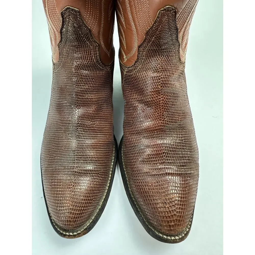 VTG Tony Lama Teju Lizard Exotic Leather Cowboy Boots Cognac Brown Womens 8.5 B